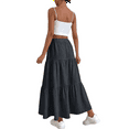 thumbnail image 2 of Women High Waisted Flowy Tiered Linen Skirt Casual Pleated A-Line Beach Long Skirts with Tie Black XXL, 2 of 7