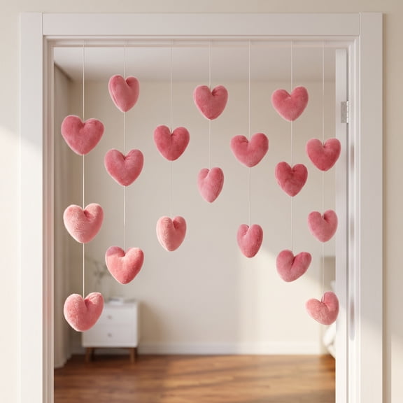 THDFTDT Art Deco Pink Hollow Heart Shape Door Curtain Panels