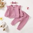 thumbnail image 3 of 6 Months Baby Girls Clothes 12 Months Girls 3PCS Outfits Set Solid Color Infant Girls Long Sleeve Top Pants Set with Headband Pink, 3 of 10