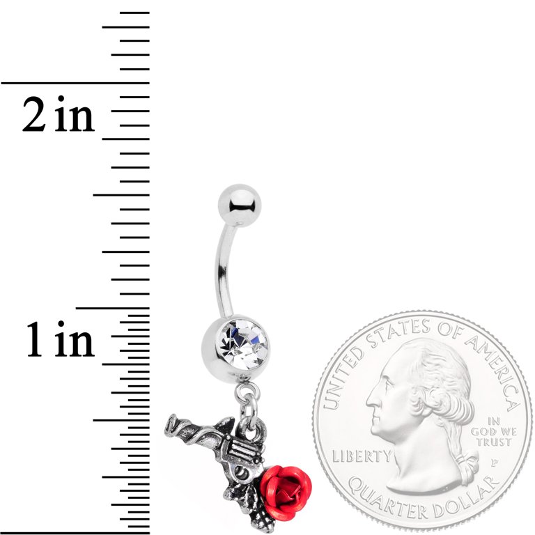 Body Candy 14G 316L Stainless Steel Navel Ring Piercing Clear Accent Rose  and Gun Dangle Belly Button Ring