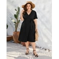thumbnail image 3 of Women Wrap V Neck Casual Summer Dresses 2024 Short Sleeve Tie Waist Pleated Flowy Wedding Guest Midi Dress, 3 of 5