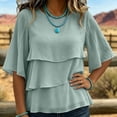 thumbnail image 5 of ClodeEU Women's Chiffon Tiered Ruffle Flared 3/4 Sleeve Blouse ,Casual Loose Fit Bohemian Top Gray,Women's Plus L, 5 of 6