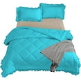 thumbnail image 6 of DNG Creations 5 Piece Ruffle Diamond Comforter All Season 550 GSM Oversized Queen Size - 800 Threads Count, 100% Egyptian Cotton Solid Turquoise Blue Colour, 6 of 7