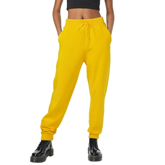 Fiaer,Oversized Elastic Waist Sweatpants for Women,Ladies Casual Trendy Comfort Pants,Women's Lace up Solid Color Spliced Trousers with 2 Pockets Yellow XL