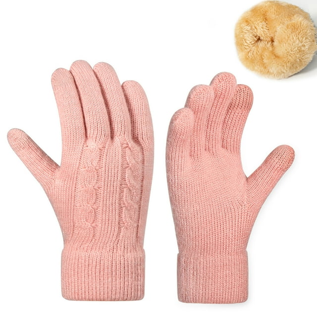 HVOBTTY Gants Chauds Tricotés Décontractés pour Hommes et Femmes, Gants d'Hiver pour Hommes et Femmes - Gants Thermiques à Écran Tactile Amélioré pour Temps Froid pour Course Conduite Randonnée Rose