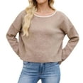thumbnail image 3 of Womens Tops Chunky Knit Pullover Sweaters Casual Fall Winter Cozy Loungewear Women's Pullover Sweater Soft Knit Casual Loose Fit Round Neck Basic Solid Color Top For Daily Wear And Outfits, 3 of 9