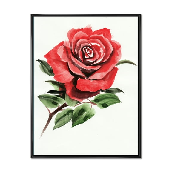 Designart 'Ancient Red Rose Flower III' Traditional Framed Canvas Wall Art Print