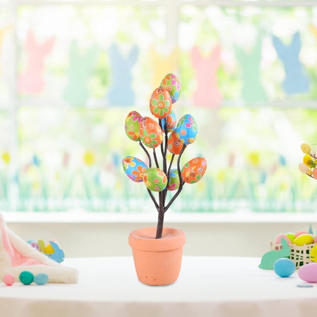 Desktop Decor Easter Egg Decoration Tree Easter Egg Bonsai Artificial Easter Decoration Easter Simulation Eggs Potted Cartoon Printed Eggs Easter Desktop Decoration Ornaments