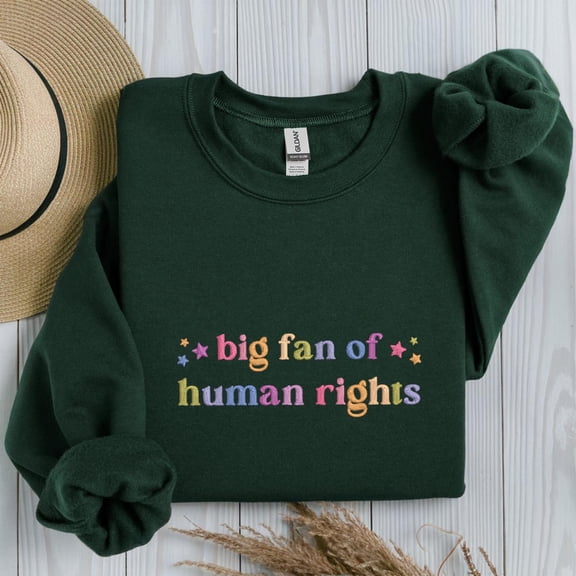 Embroidered Big Fan of Human Rights Sweatshirt, Minimalist Feminist Embroidered Crewneck, Equality Social Justice Shirt, Activism Gift Shirt
