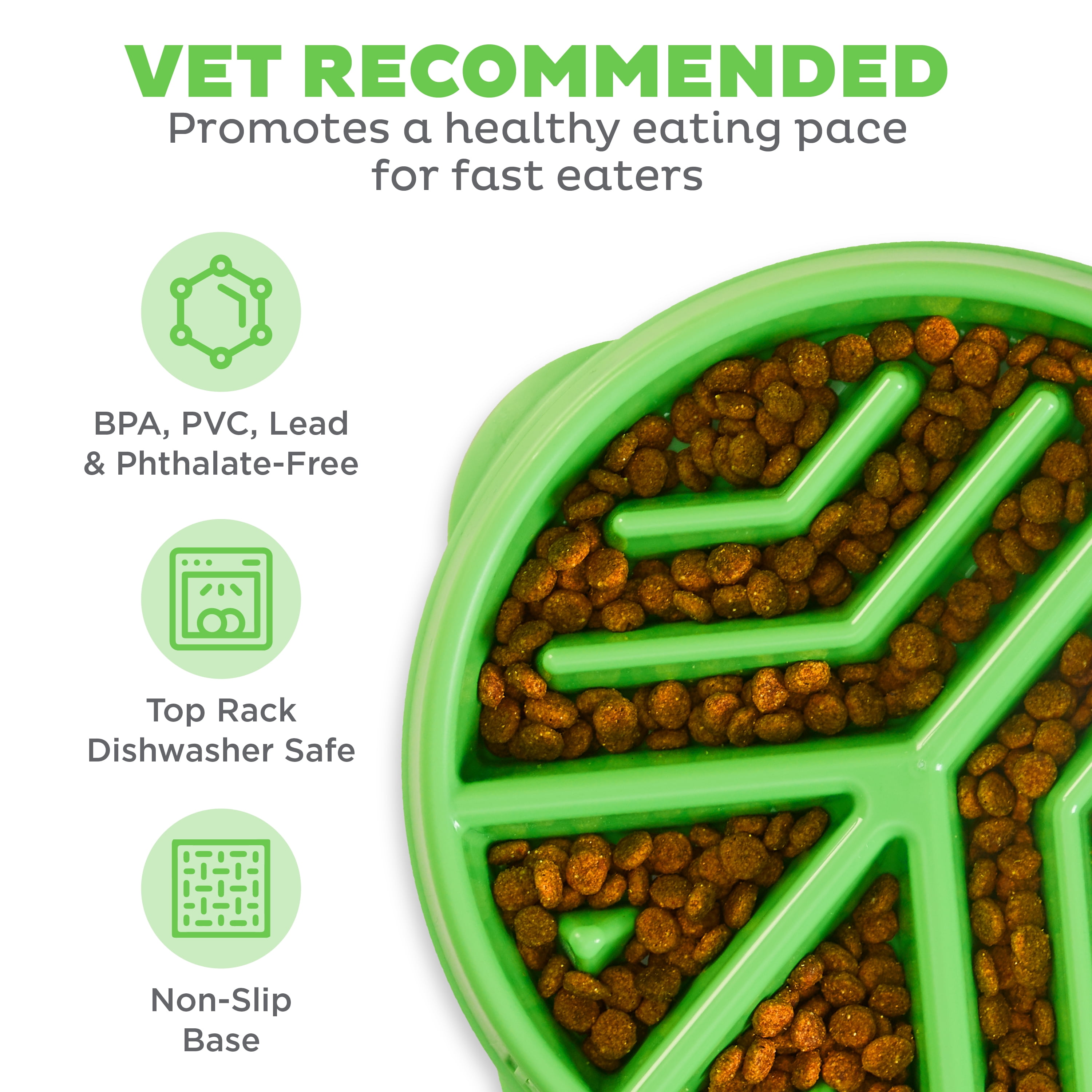 Outward Hound Fun Feeder Slo Bowl Peace, Medium, Green