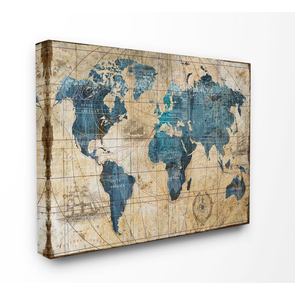 Stupell Industries Vintage Abstract World Map Design Canvas Wall Art by