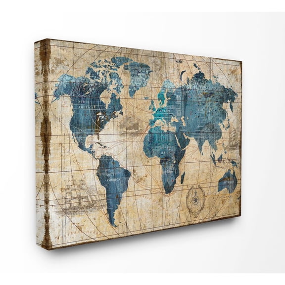 Stupell Industries Traditional Vintage Abstract World Map Design Canvas Art, 20 x 16, by Art Licensing Studio