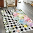 thumbnail image 2 of Spring Easter Flowers Area Rugs 4'x6', Washable Small Throw Rugs for Office Bathroom, Farmhouse Floral Black Buffalo Plaid Indoor Outdoor Rug Non-Slip Low Pile Carpet Runner Reversible Floor Mats, 2 of 8