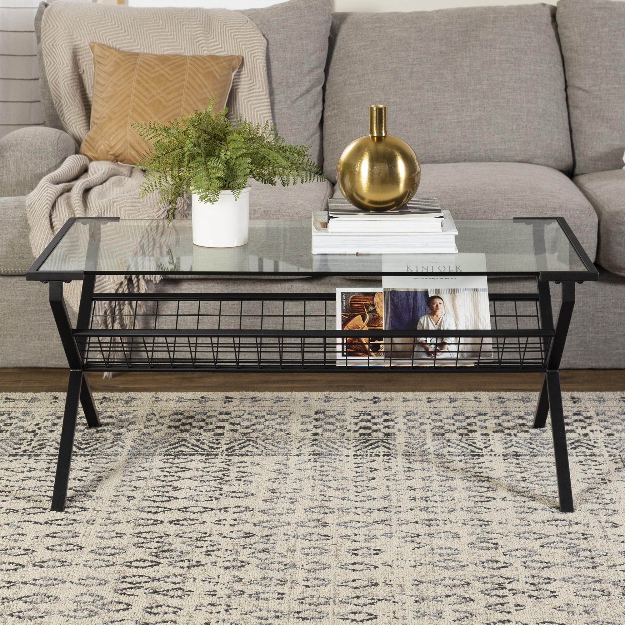 Elaine Metal & Glass with Magazine Holder Coffee Table by Chateau Lyon