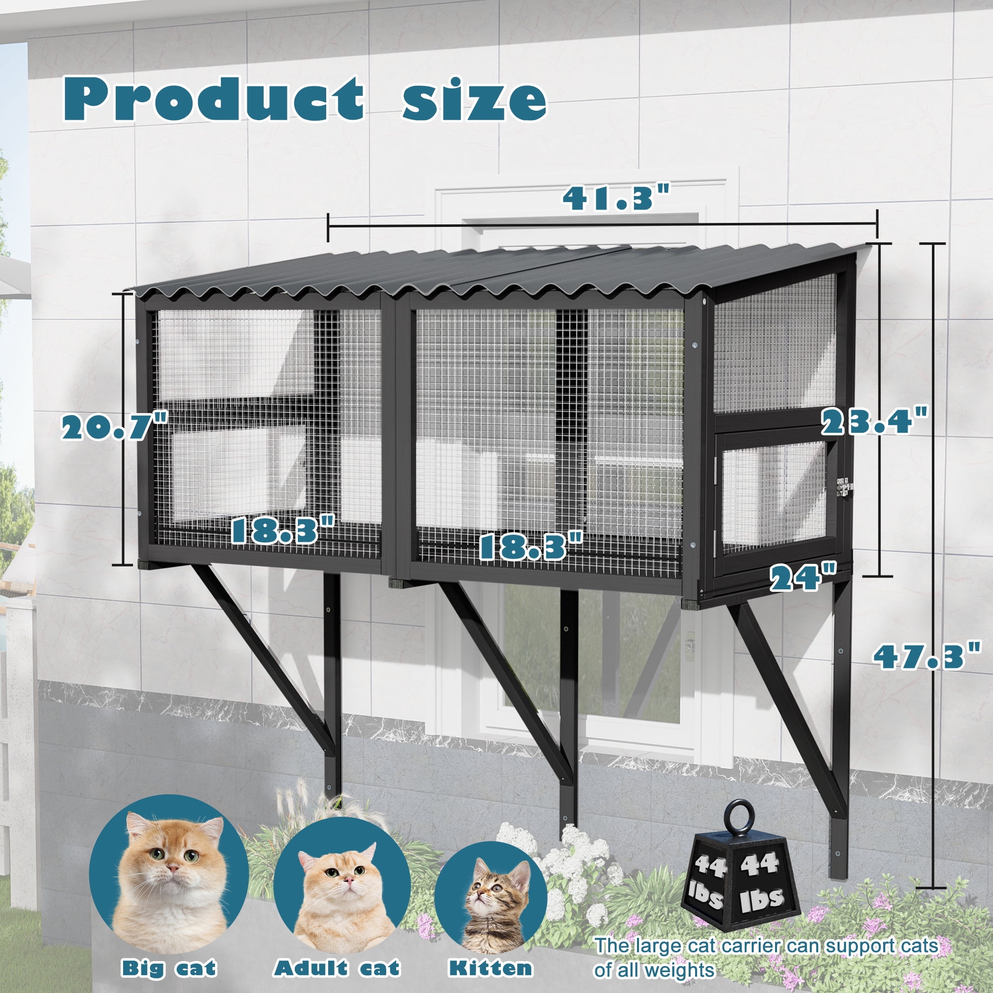 Haverchair Catio Cat Window Perch Outdoor, 360° Catio Cat Enclosure Window for Indoor Cat with Waterproof Roof, Cat Window Box with Metal Mesh Cat Door for Sunbathing, Napping, Overlook