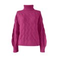 thumbnail image 5 of Women's Lazy Style Loose Short Long-sleeved Cable Knit Sweater for Fall and Winter, Cozy and Comfortable, Perfect for Relaxing,Hot Pink,Size S, 5 of 6