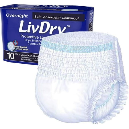 LivDry Unisex Adult Incontinence Underwear Overnight Comfort Absorbency (XXX-Large 10-Pack)