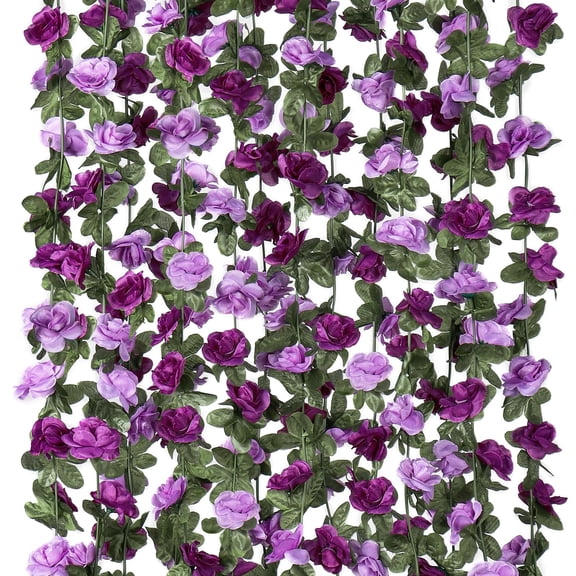 9 Pack 72 FT Artificial Flower Garland, Fake Purple Roses Vines Silk Flowers Faux Plastic Outdoor Hanging Floral Ivy Garland Decoration for Wedding Arch Bedroom Home Wall Backdrop Room Decor