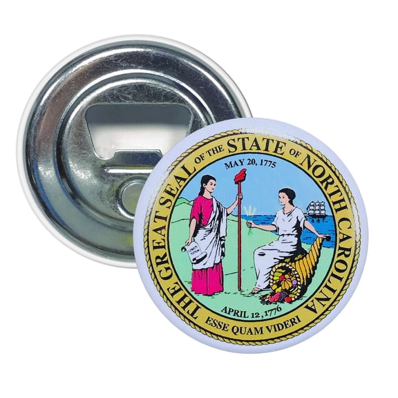 Bottle Opener - Magnet - State Seal North Carolina - USA | Fridge-Mounted Bar Tool, Travel Souvenir, Collectible Kitchen Accessory