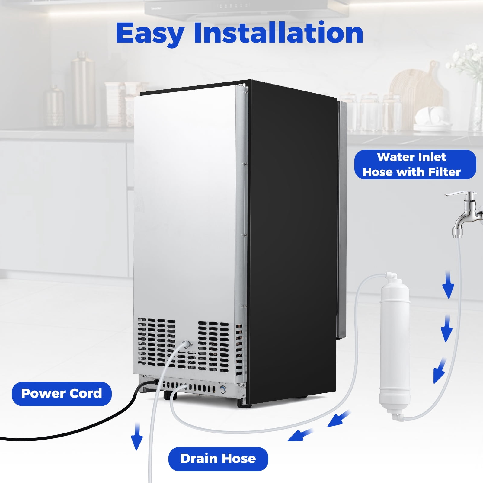 Costway Freestanding Ice Maker, 110 lbs/24H Undercounter/ Ice Machine with 25 lbs Capacity Silver&Black