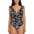 thumbnail image 2 of Yiaed Pasta Bacon Print Women's Ruffled One Piece Swimsuit V Neck Swimwear Slimming Monokini for Woman-XX-Large, 2 of 8