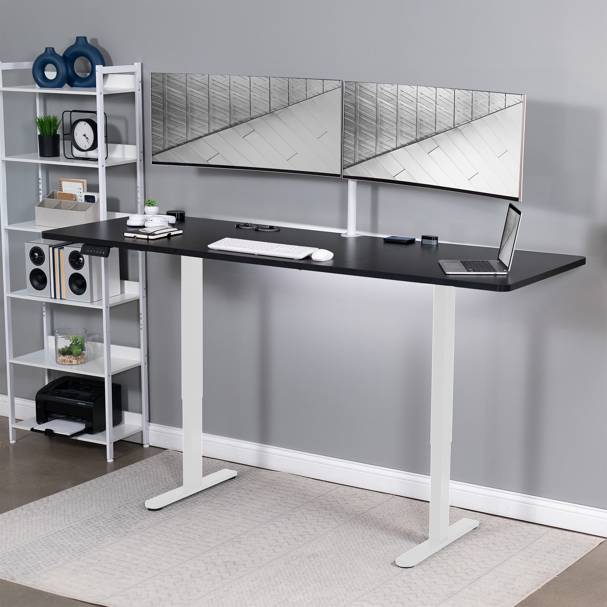 VIVO Electric Dual Motor 83” x 30” Standing Desk, Black Top, White Frame
