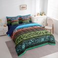 thumbnail image 2 of Homewish Bohemian Flowers 7 Pieces Full Size Bedding Sets,Geometric Stripes Full Size Bed in a Bag,Blue,Navy Blue Reversible, 2 of 8