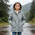 thumbnail image 6 of Girls Solid Color Slim Raincoat Windproof Long Sleeve Cinched Drawstring Zipper Rain Jacket Kids Casual Water-Resistant Outerwear with Pockets Gray 11-12 Years, 6 of 6