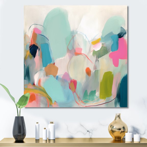 Designart "Pink Blue Minimalims Fludity III" Minimalism Canvas Wall Art