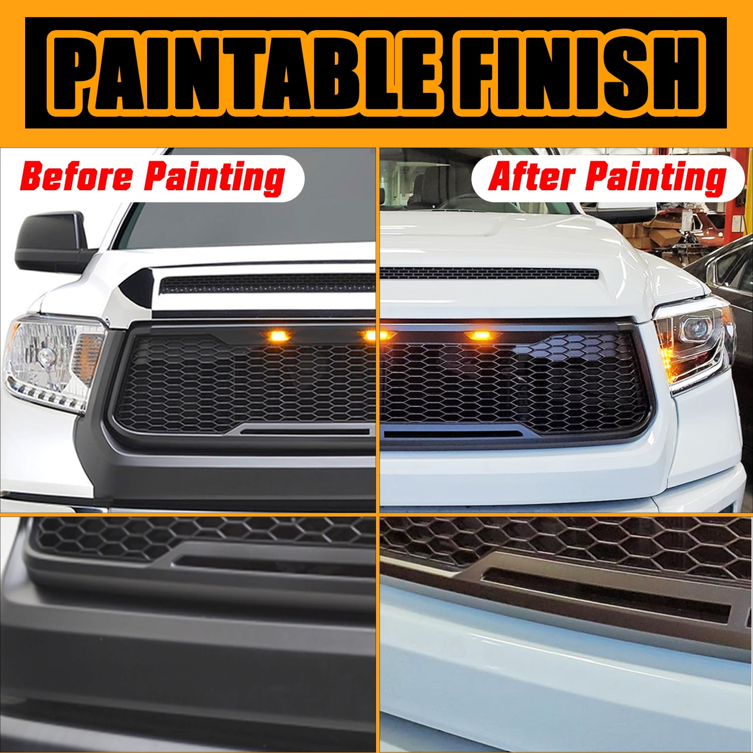 Matte Black Fit for 16-18 Toyota Tacoma EAG Replacement Upper Grille Front Full Grill with Amber LED Lights