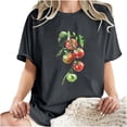 thumbnail image 4 of LEBONYARD Womens Tops Clearance under $5,Crew Neck T Shirts for Women spring summer,Women's Fashion Summer Round Neck Drop Sleeves Leisure Short Sleeve Fruit Printing Tops Dark Gray S, 4 of 7