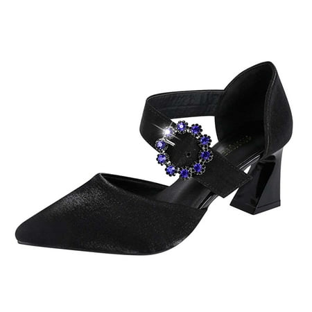 

Womens Fashion Pointed Toe Rhinestone Buckle High Heels Pointed Toe Hollow Cloth Thick Heel Shoes Summer Comfortable Flats Flip-Flops Slide Sandals Casual Platforms Wedge Sandals Heeled Shoes