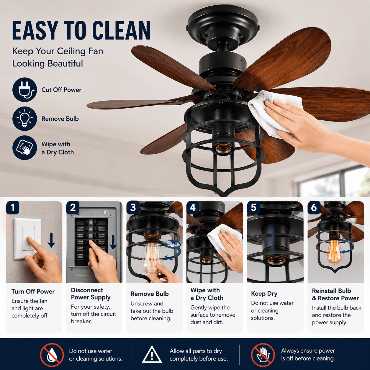 Garwarm E26 Socket Fan Light with Remote, 20" Screw-In Ceiling Fan with Lights, 3-Speed Timer Small Fan Light Bulb for Bedroom Kitchen Island Garage