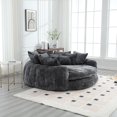 thumbnail image 4 of LUCKHAO 81.1" W Oversized Round Chaise Lounge Chair, Upholstered Chenille Barrel Chair with 14 Pillows, Comfy Cloud Loveseat Recliner for Reading, Living Room, or Bedroom (Light Grey), 4 of 6