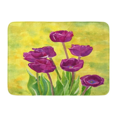 Yellow Gold Tulip GODPOK Purple Tulips with Watercolor Painting of Red Violet Colored with Bright Gold Yellow and Blue Green Rug Doormat Bath Mat 23.6x15.7 inch ()