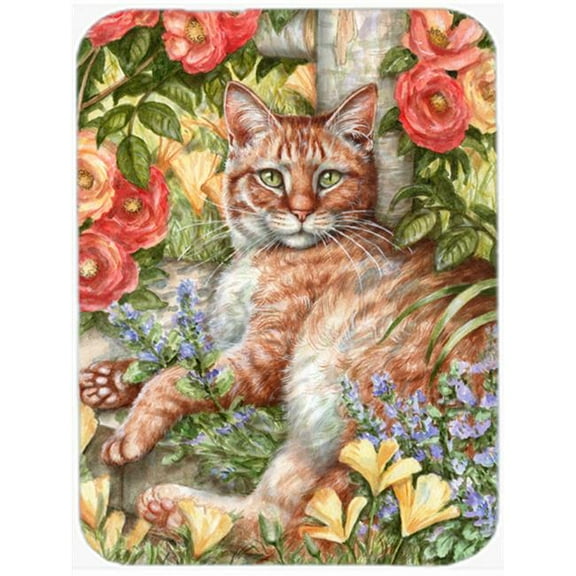 Tabby in the Roses by Debbie Cook Glass Large Cutting Board