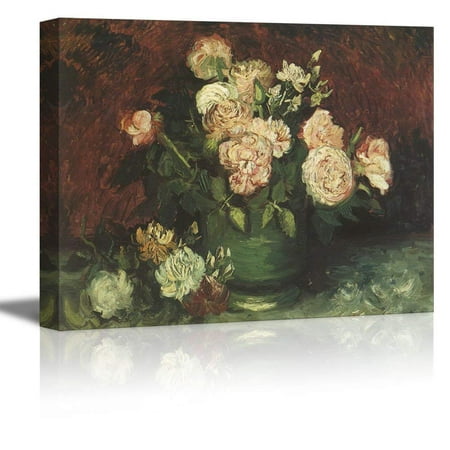 wall26 Bowl with Peonies and Roses by Vincent Van Gogh - Oil Painting Reproduction on Canvas Prints Wall Art, Ready to Hang - 12x18 (Vincent Van Gogh Best Paintings)