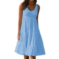 thumbnail image 1 of Pisexur Robes pour Femmes Robe de Plage Unie Sans Manches à Col Rond Robes d'Été Décontractées Amples à Étages Évasées Robe Soleil Mode Fluide Robe Midi, Robes Grande Taille pour Vacances et Fête, P-5TG, 1 of 5