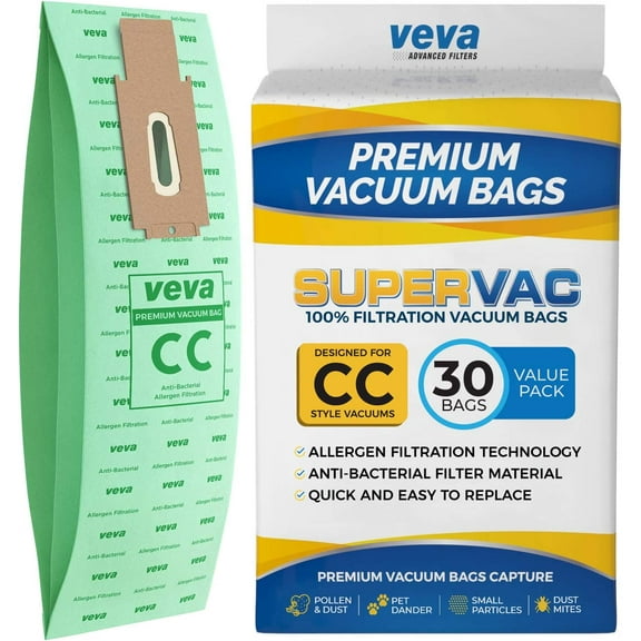 VEVA 30Pack Premium SuperVac Vacuum Bags Style CC Work with Oreck Type CC Hypo-Allergenic