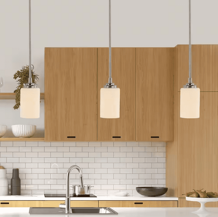 Bel Air Lighting Mod Pod 1-Light Brushed Nickel Hanging Mini Pendant Light Fixture with Frosted Glass Cylinder Shade
