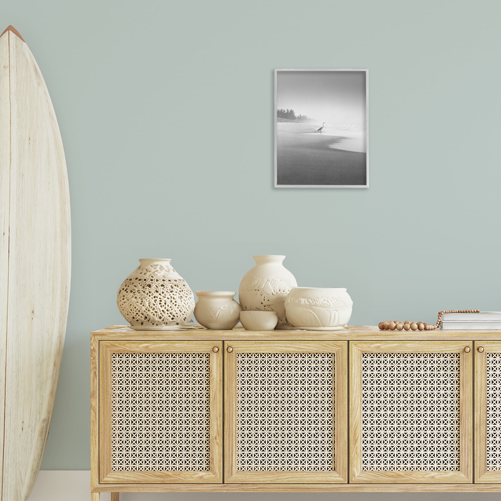 Stupell Industries Heron on Beach Coast Coastal Photography Gray Framed Art Print Wall Art, 16 x 20