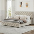 thumbnail image 4 of Yeshouse Estructura de cama Queen con plataforma tapizada en lino, cajones de almacenamiento, cabecero y piecero con capitoné de rombos, listones de madera resistentes, no requiere somier, 4 of 7