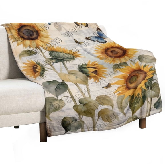 Butterfly And Sunflower Blanket Bed Blanket Throw Blanket Lightweight Cozy Plush Blanket for Bedroom Living Rooms Sofa Couch Gifts for Kids Adults All Season 30"x40"