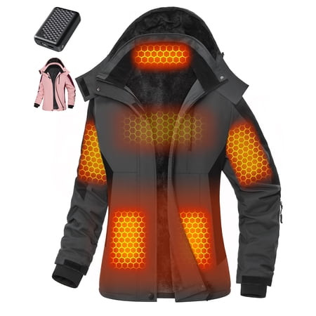 Fuklindy Graphene Heated Jacket for Women with Battery 12V Fast Charge 18400mAh Large Capacity Winter Outdoor Lightweight Heating Jackets Black