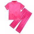 thumbnail image 2 of Little Girl Imitate Silk Pajamas Set,Short Sleeve Tops+Pants Sleepwear Suit,5-14Y, 2 of 7