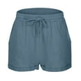 thumbnail image 6 of felwors Women's High Waisted Textured Gauze Shorts with Pockets Elastic Drawstring Rolled Cuff Sage Green Summer Casual Shorts (Navy, XXL), 6 of 8