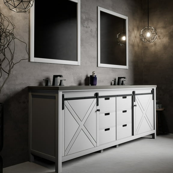 Marsyas 84 in W x 22 in D White Double Bath Vanity and Grey Quartz Countertop