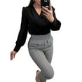 thumbnail image 2 of Women'S Business Casual Tops Summer Long Sleeve Button Down Shirts V Neck Chiffon Blouses Black M, 2 of 8