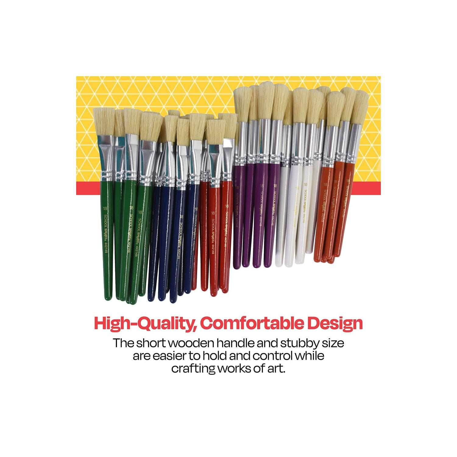 School Smart Stubby Ox Hair Paint Brushes, Assorted Colors and Sizes, Set of 36 School Smart Stubby Ox Hair Paint Brushes, Assorted Colors and Sizes, Set of 36