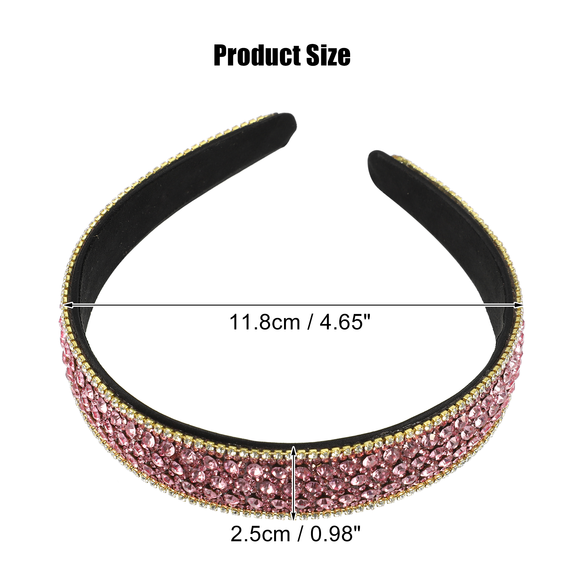 Unique Bargains Rhinestone Headband for Women1 Inch Wide Pink